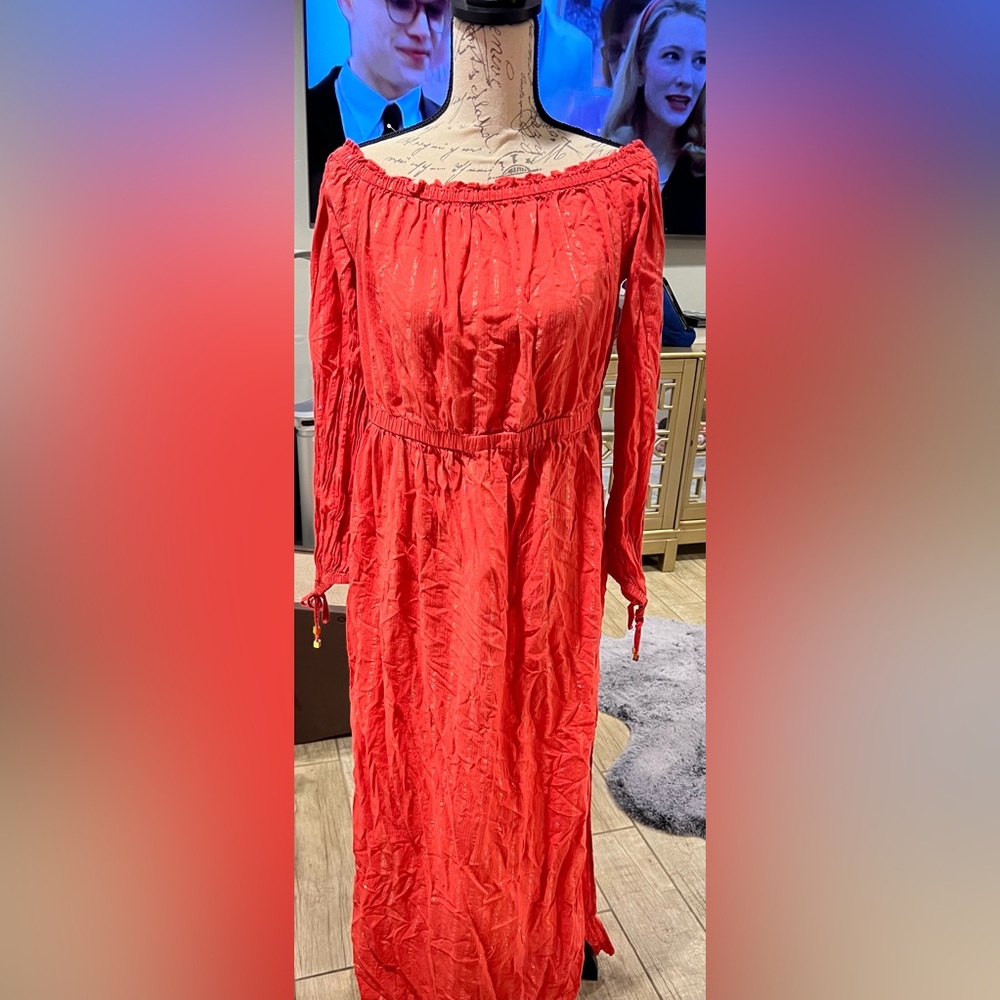 Michael Kors Orange and lining of Silver long sleeve maxi dress